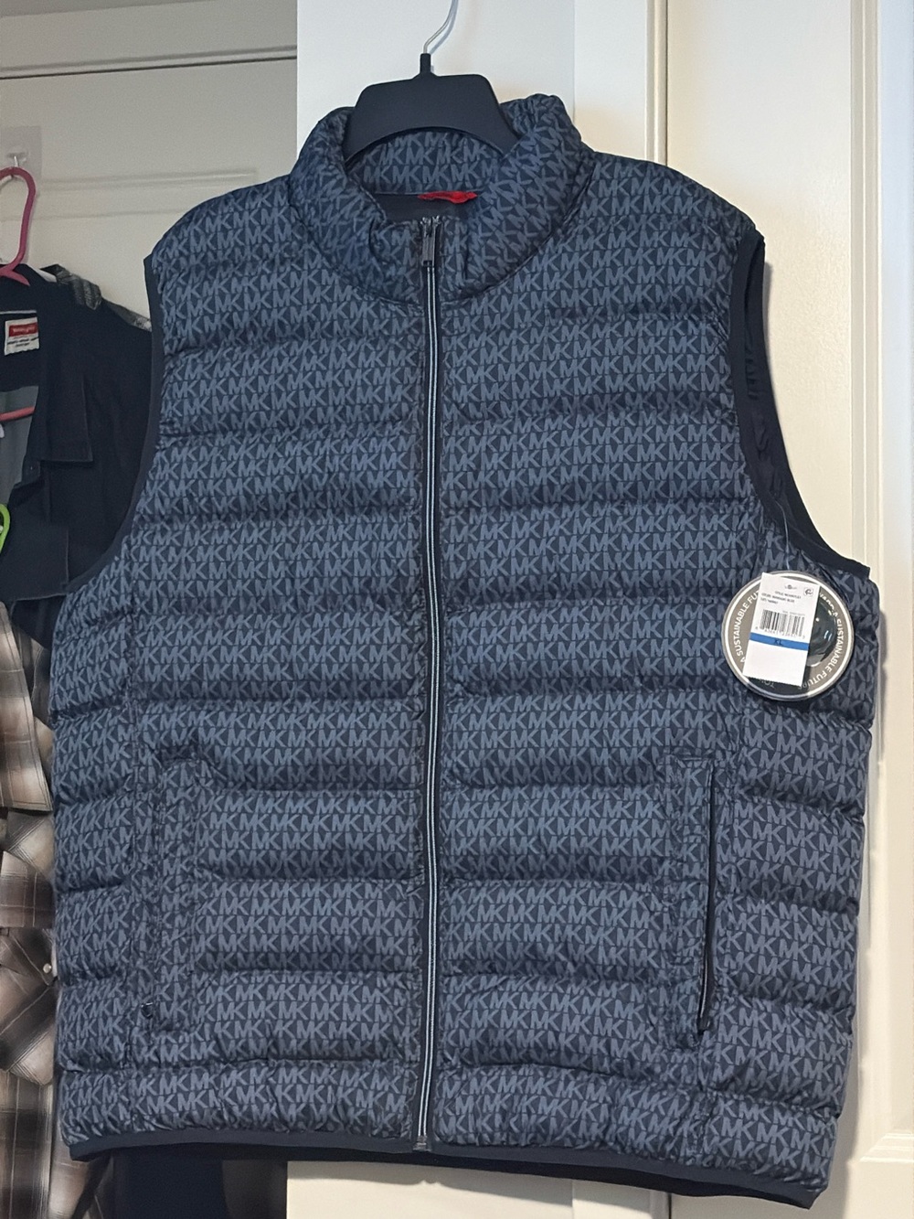 Michael Kors Navy and Gray MK Monogram Quilted Puffer Vest